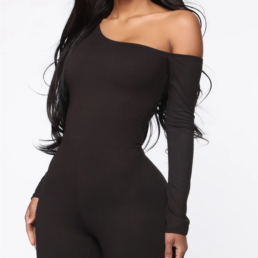 Black one shoulder jumpsuit